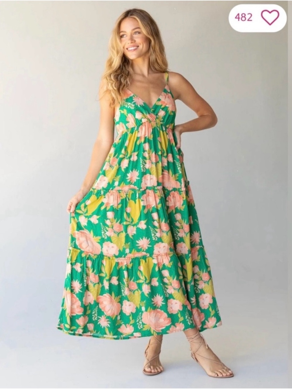 NATURAL LIFE Ella Green Floral Tiered Maxi Dress Size XL